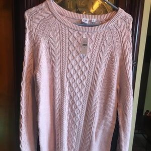 Gap Womens  Medium Light Pink Cable Knit Sweater NWT